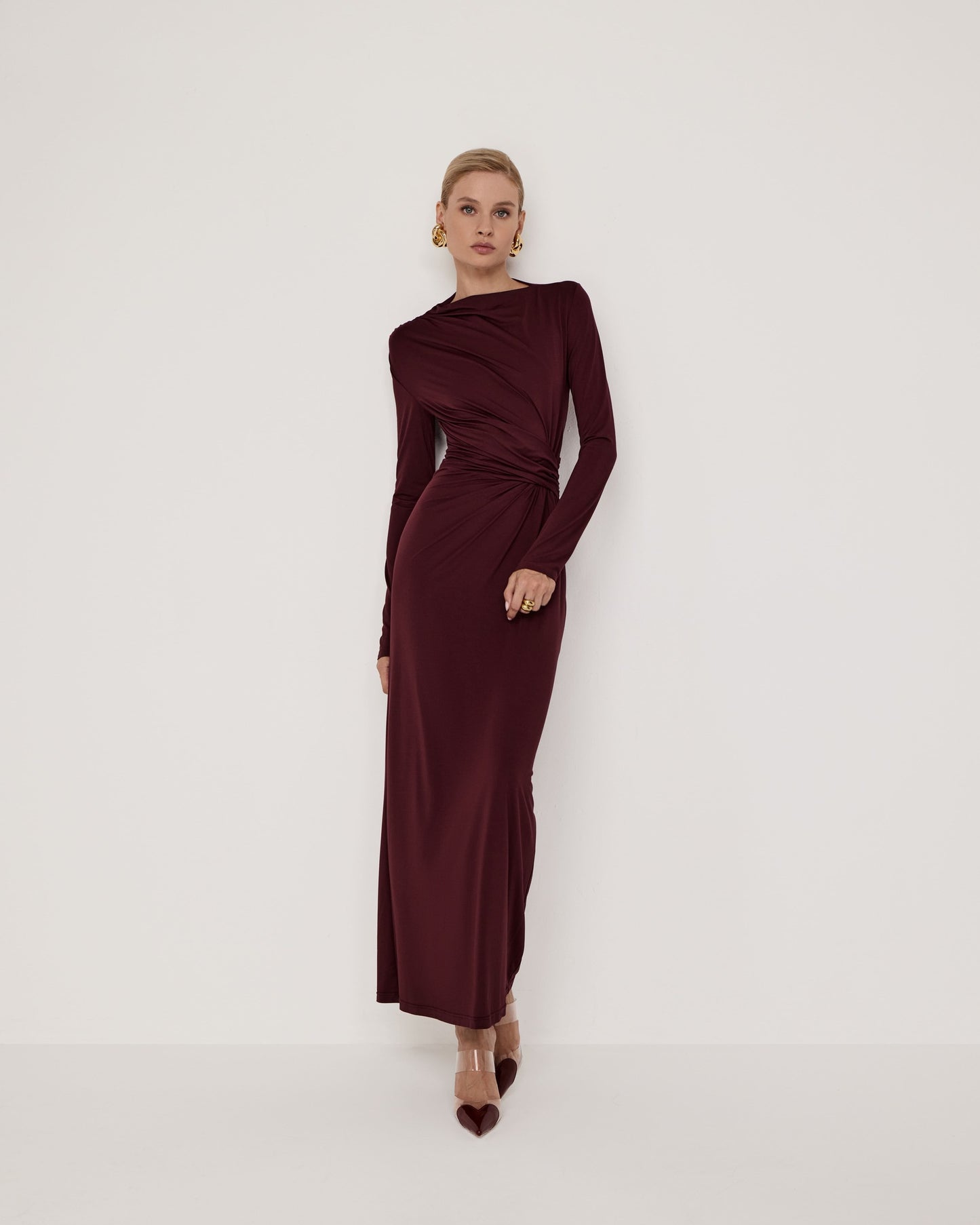 Knit dress with draping