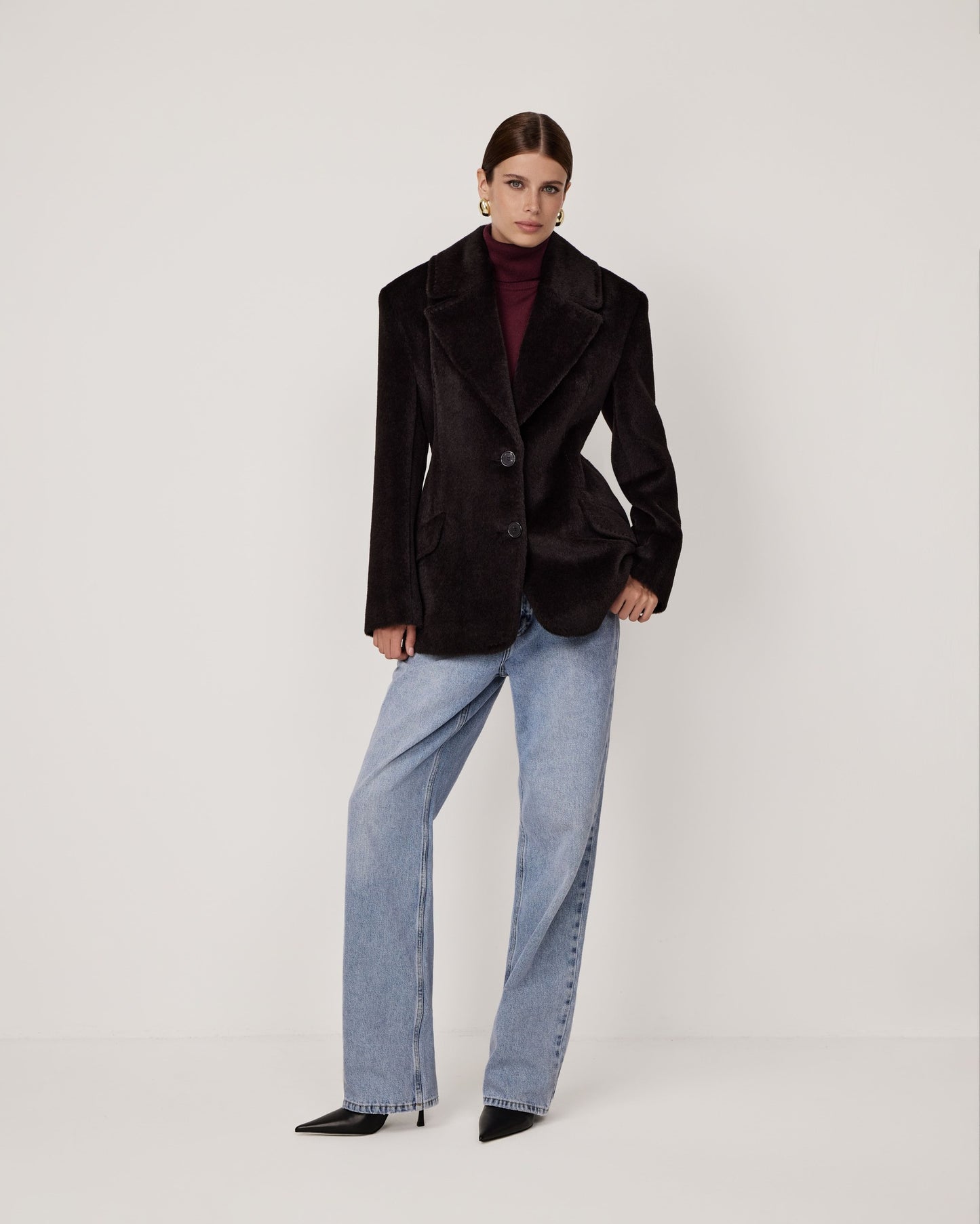 Cropped alpaca coat