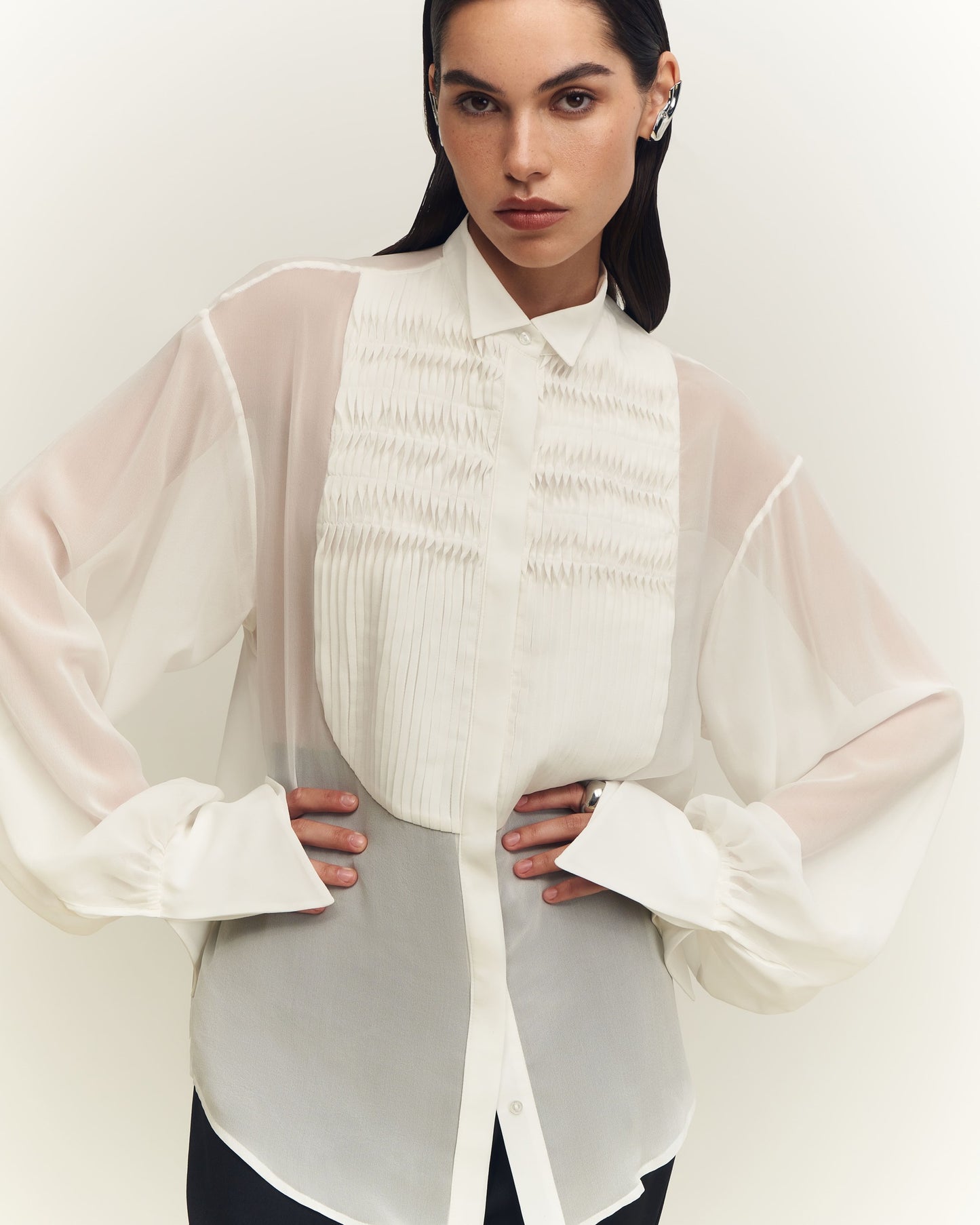 Chemisette Blouse with textured shirt front