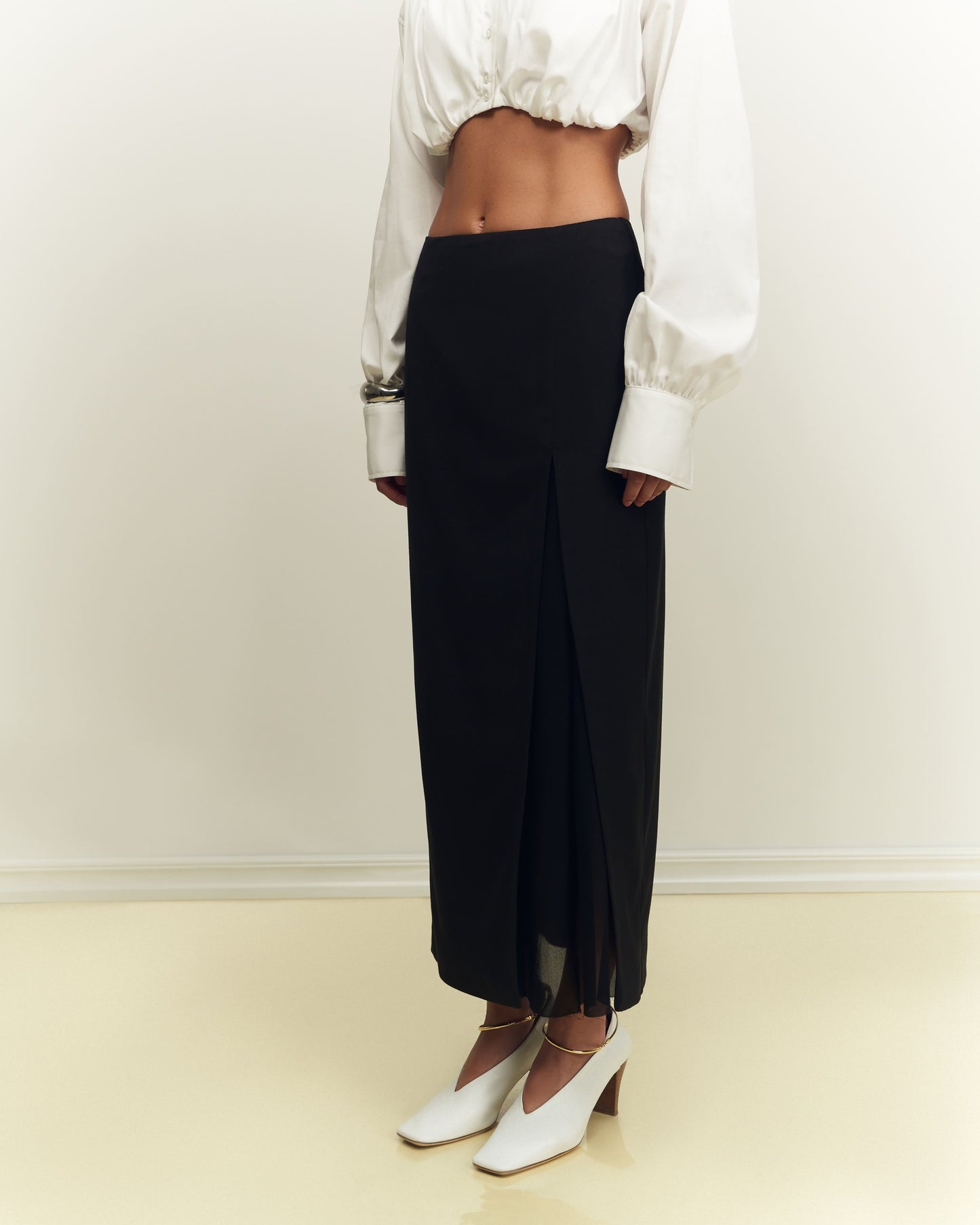 Black veil midi skirt with chiffon insert