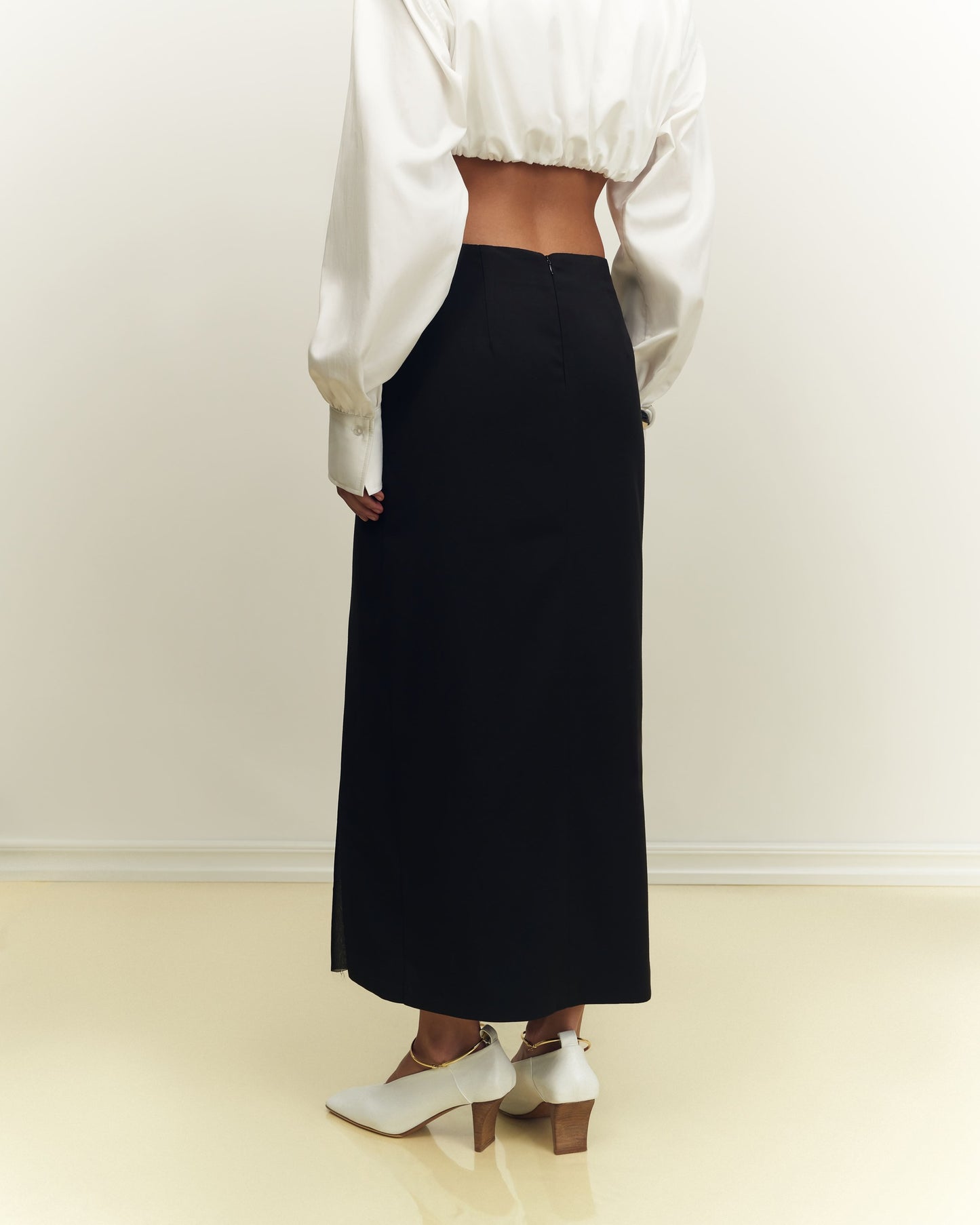 Black veil midi skirt with chiffon insert