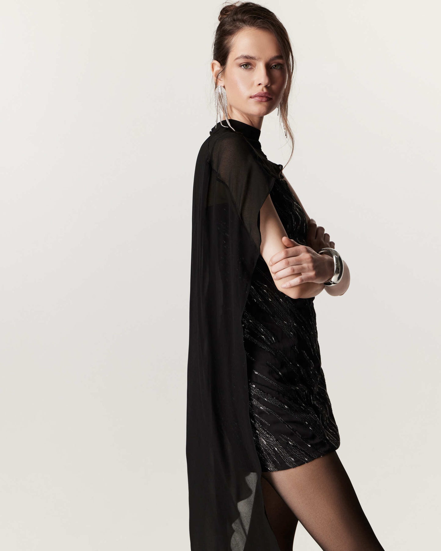 Carnevale dress with chiffon capelet