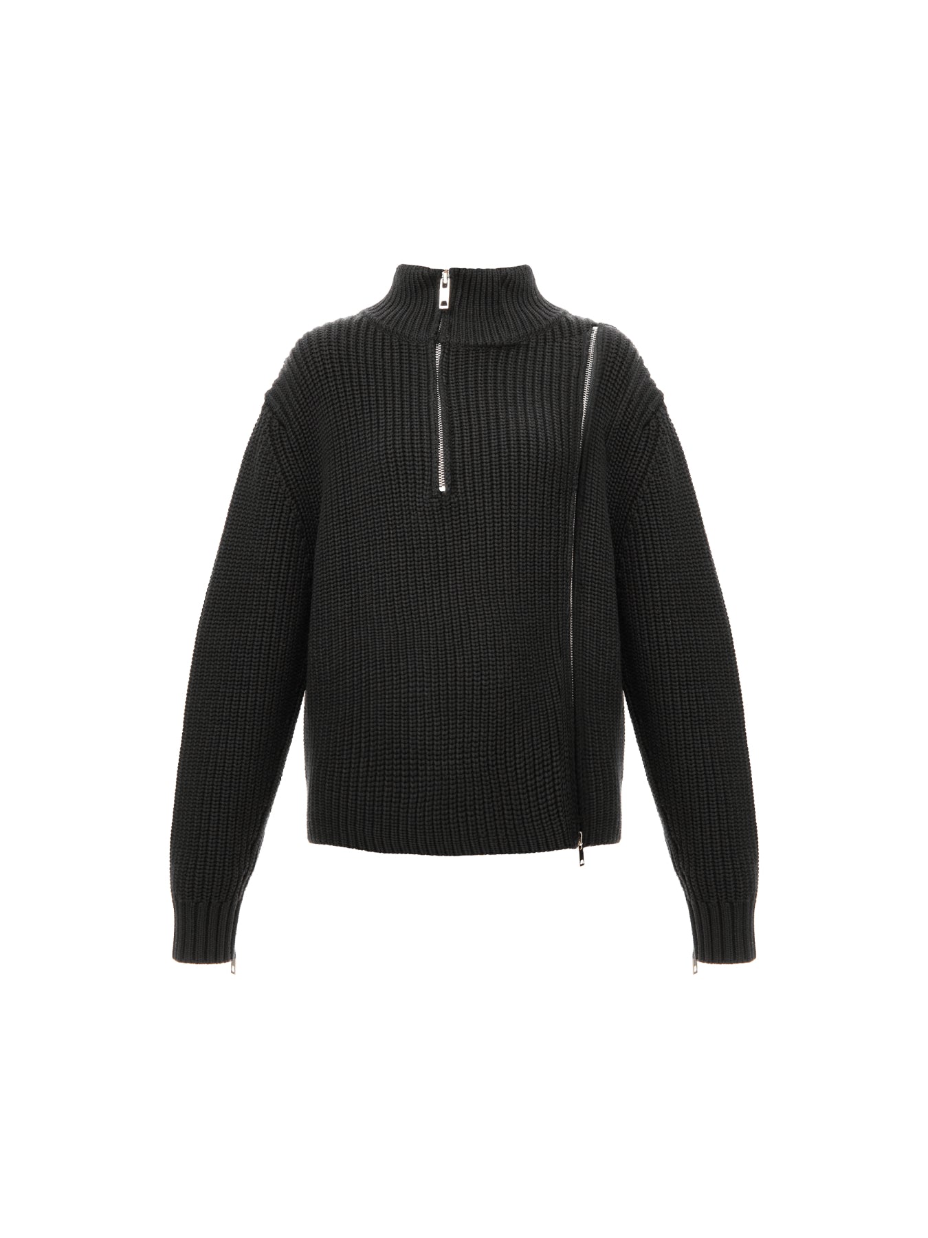 Sweater with chunky knit and metal zippers