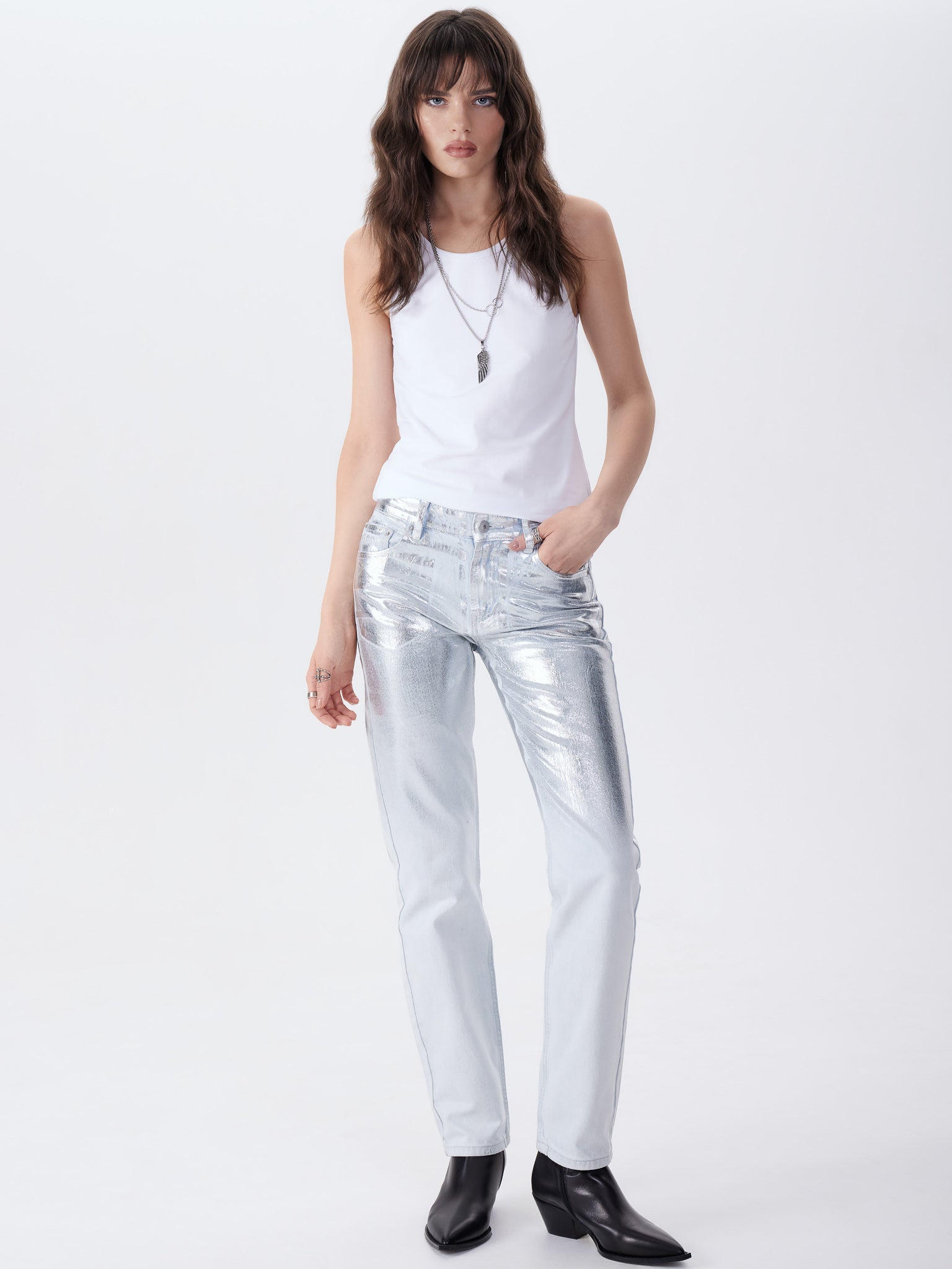 Silver Foil Straight Leg Jeans – Nude Story