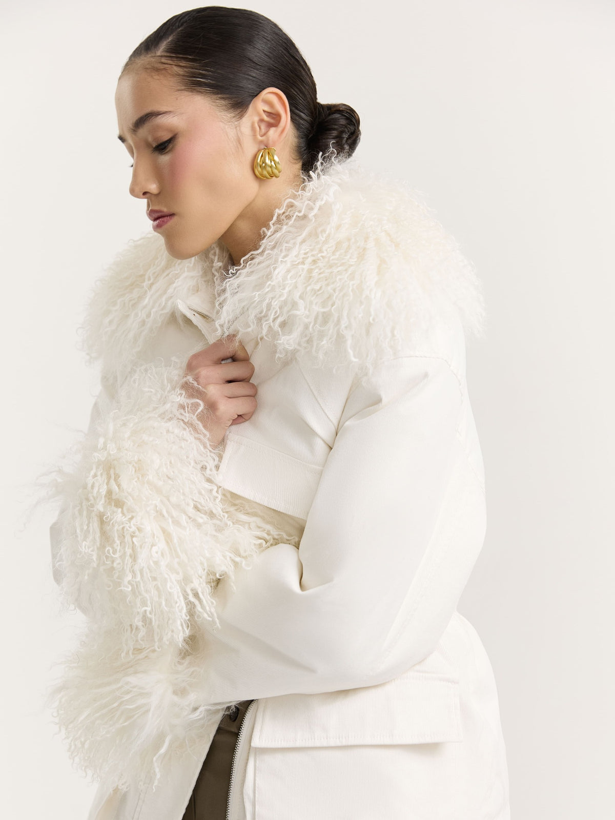 Corduroy parka with llama fur