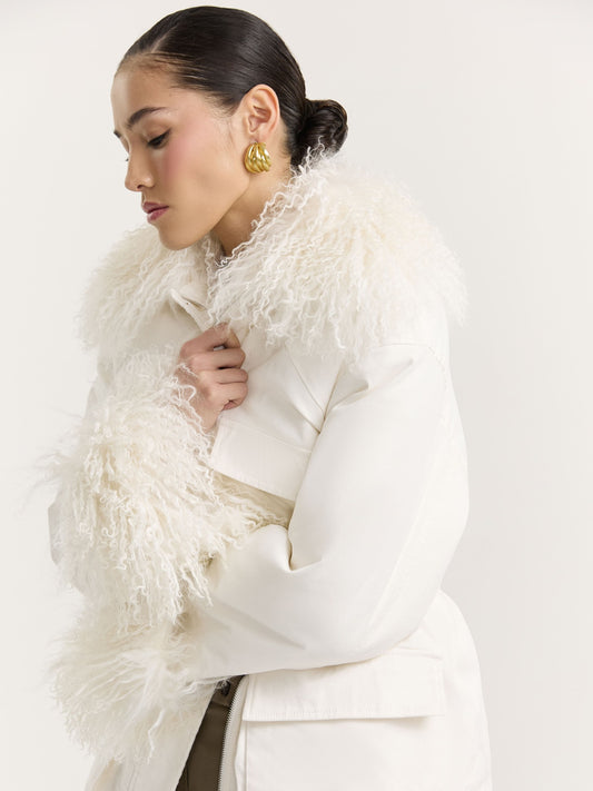 Corduroy parka with llama fur