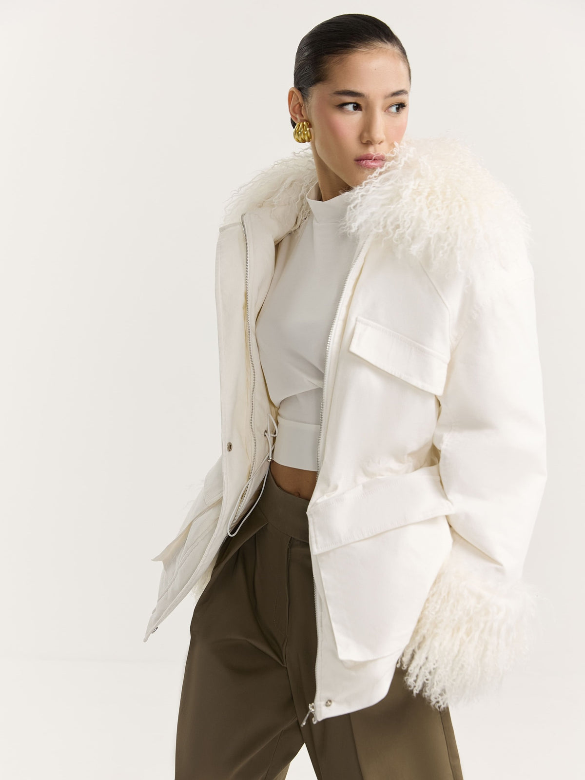 Corduroy parka with llama fur
