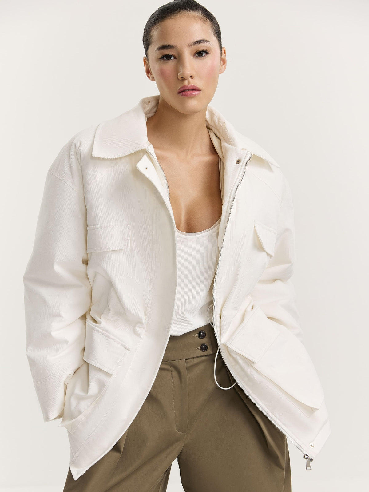 Corduroy parka with llama fur