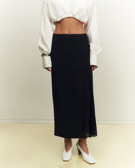 Black veil midi skirt with chiffon insert