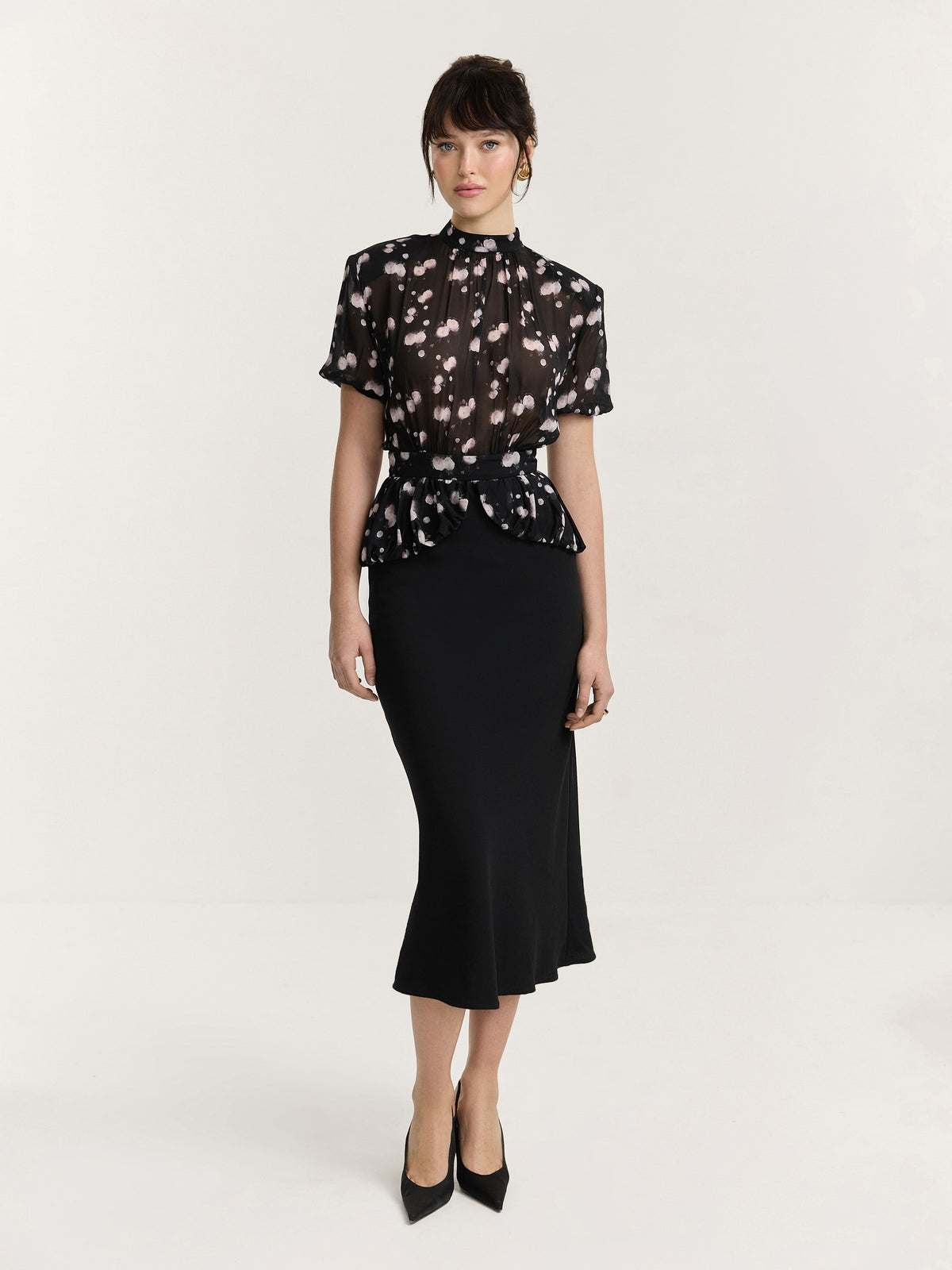 Black Flower Midi Dress