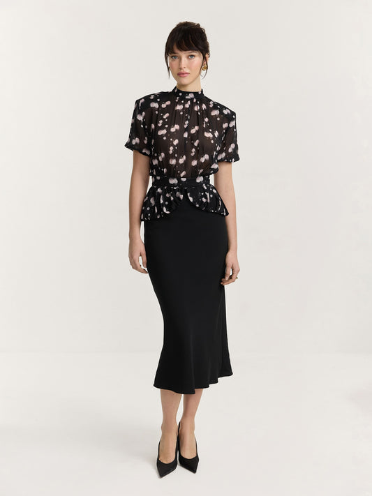 Black Flower Midi Dress