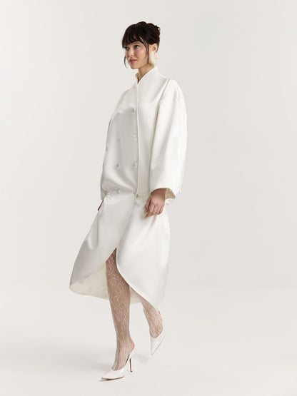 White Bouton Cloak with Voluminous Sleeves