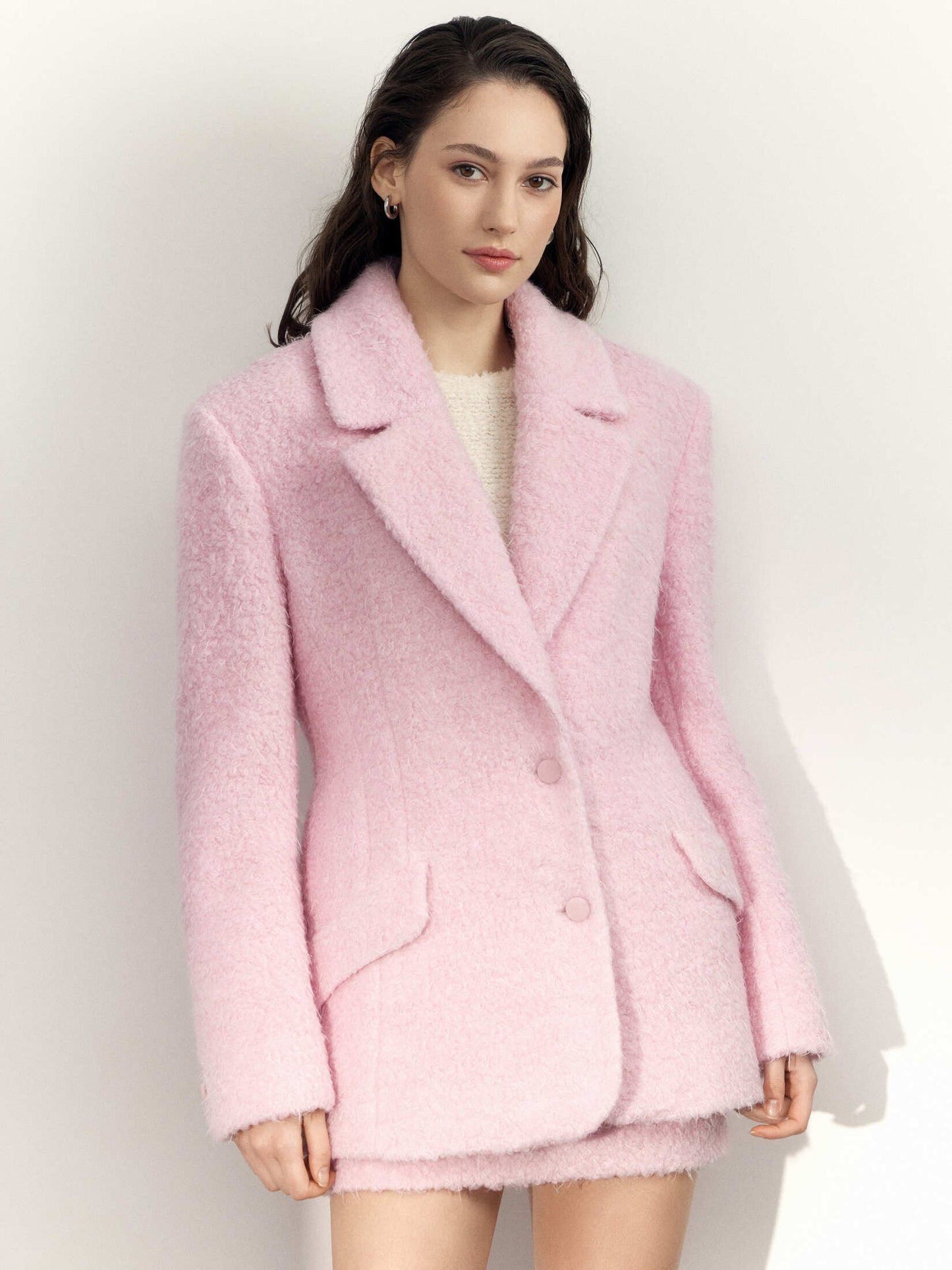 Cropped textured wool coat