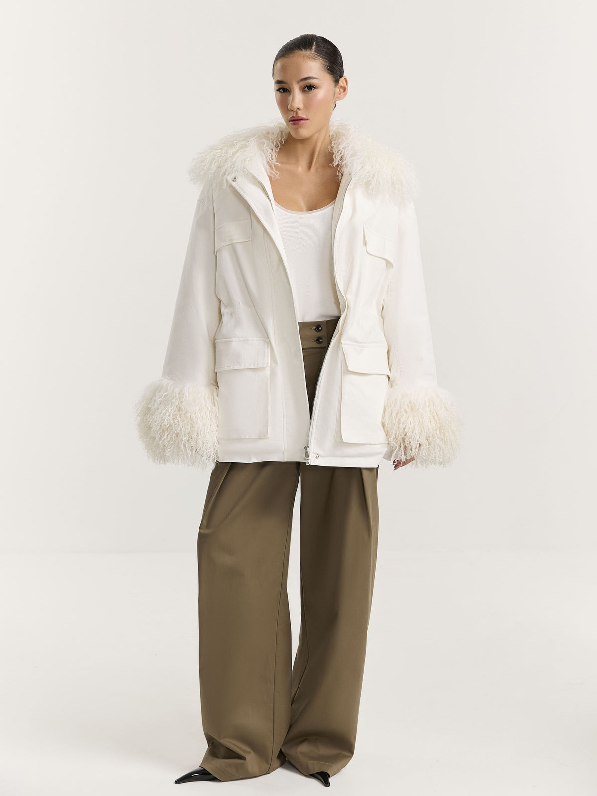 Corduroy parka with llama fur