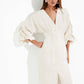 Maxi dress with voluminous sleeves made of Italian linen