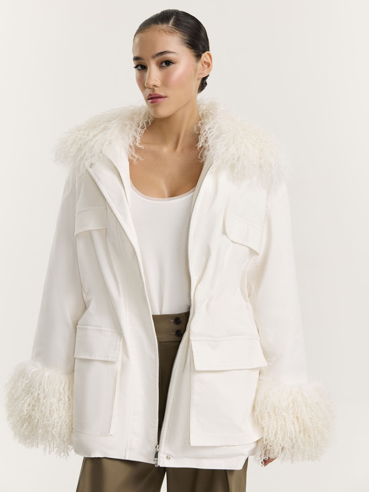 Corduroy parka with llama fur