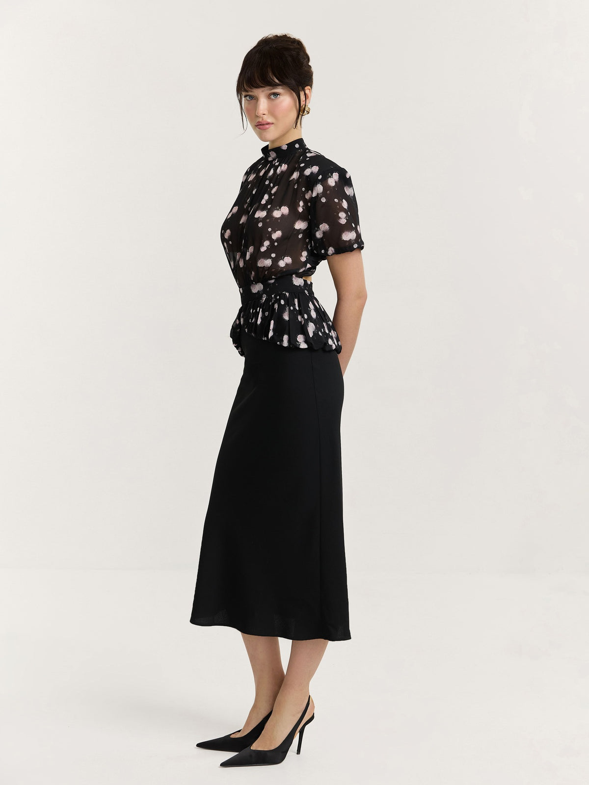 Black Flower Midi Dress