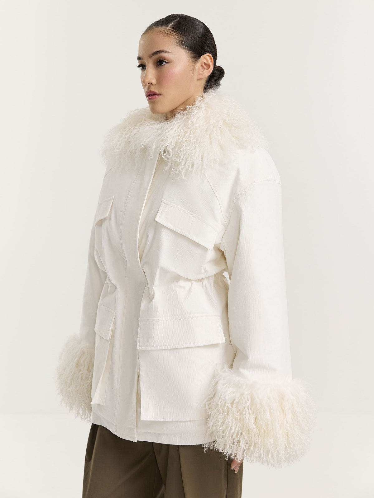 Corduroy parka with llama fur