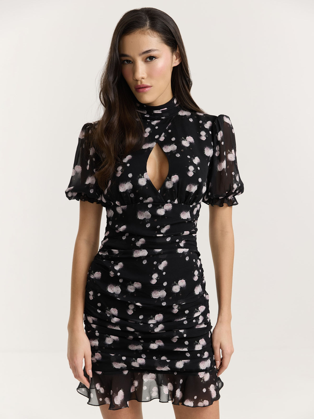 Black Flower Mini Dress