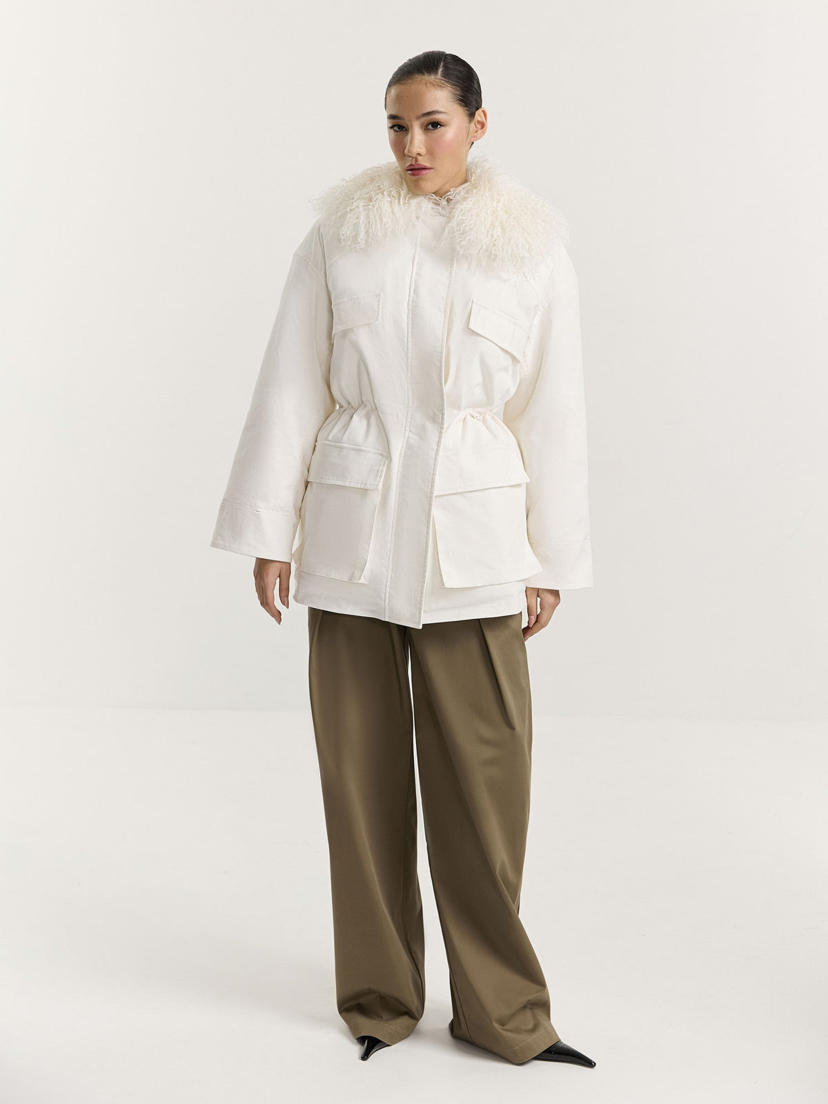 Corduroy parka with llama fur