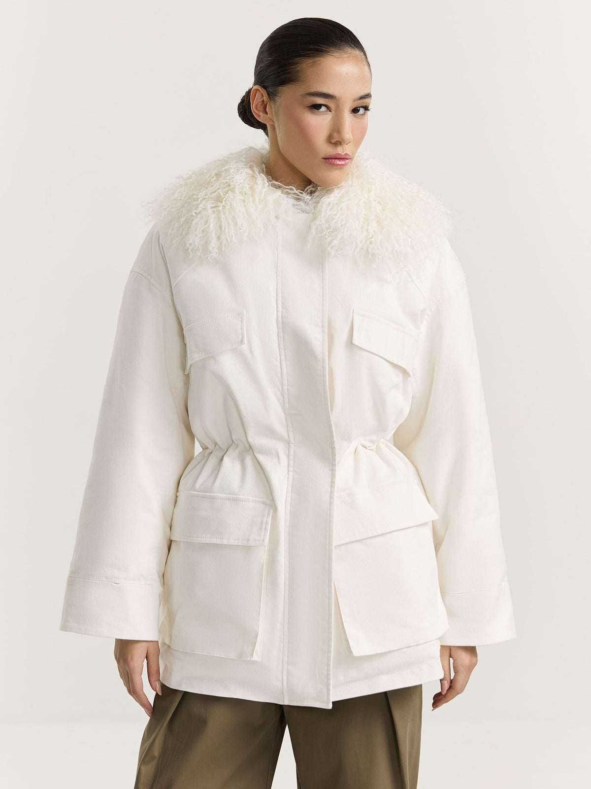 Corduroy parka with llama fur
