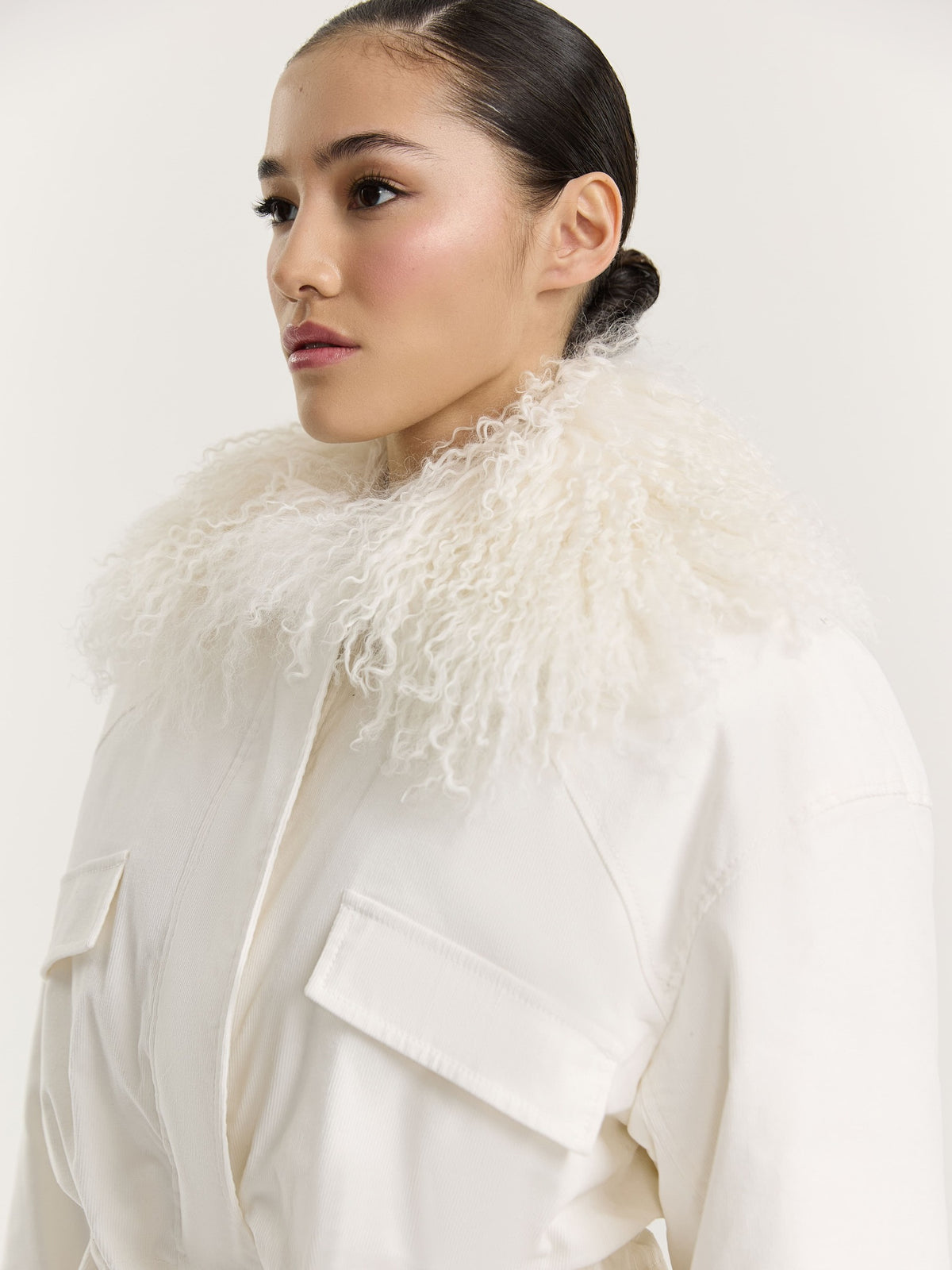 Corduroy parka with llama fur