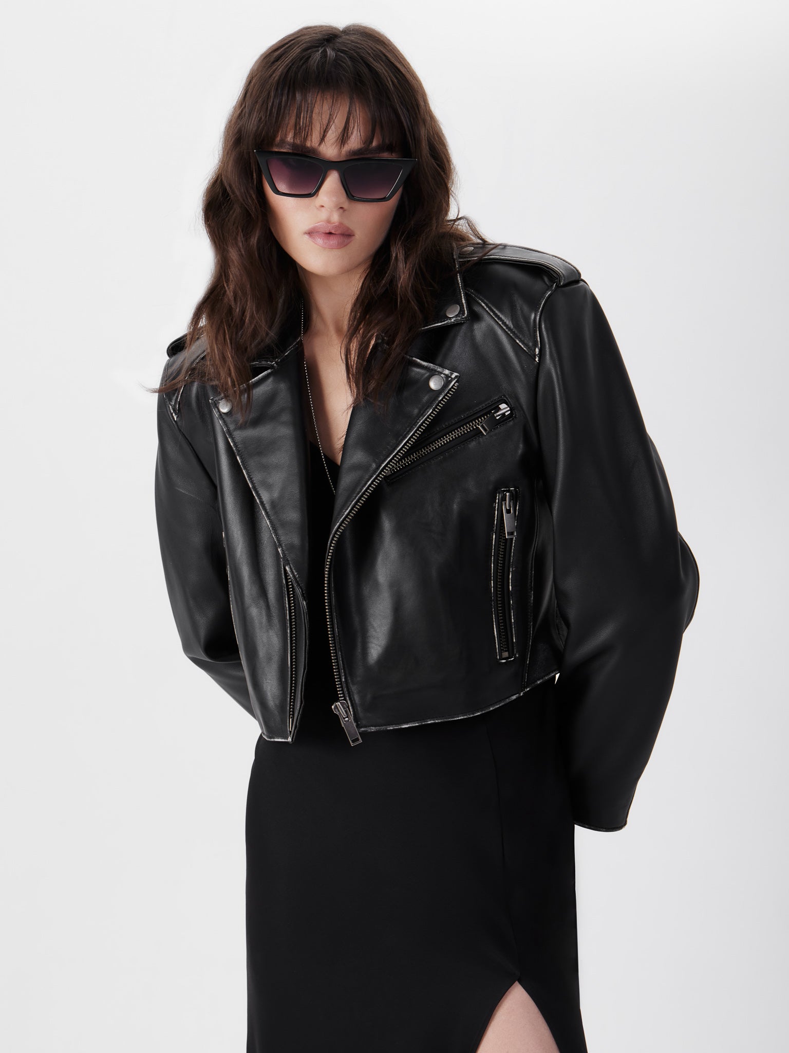 Bershka cropped leather on sale jacket