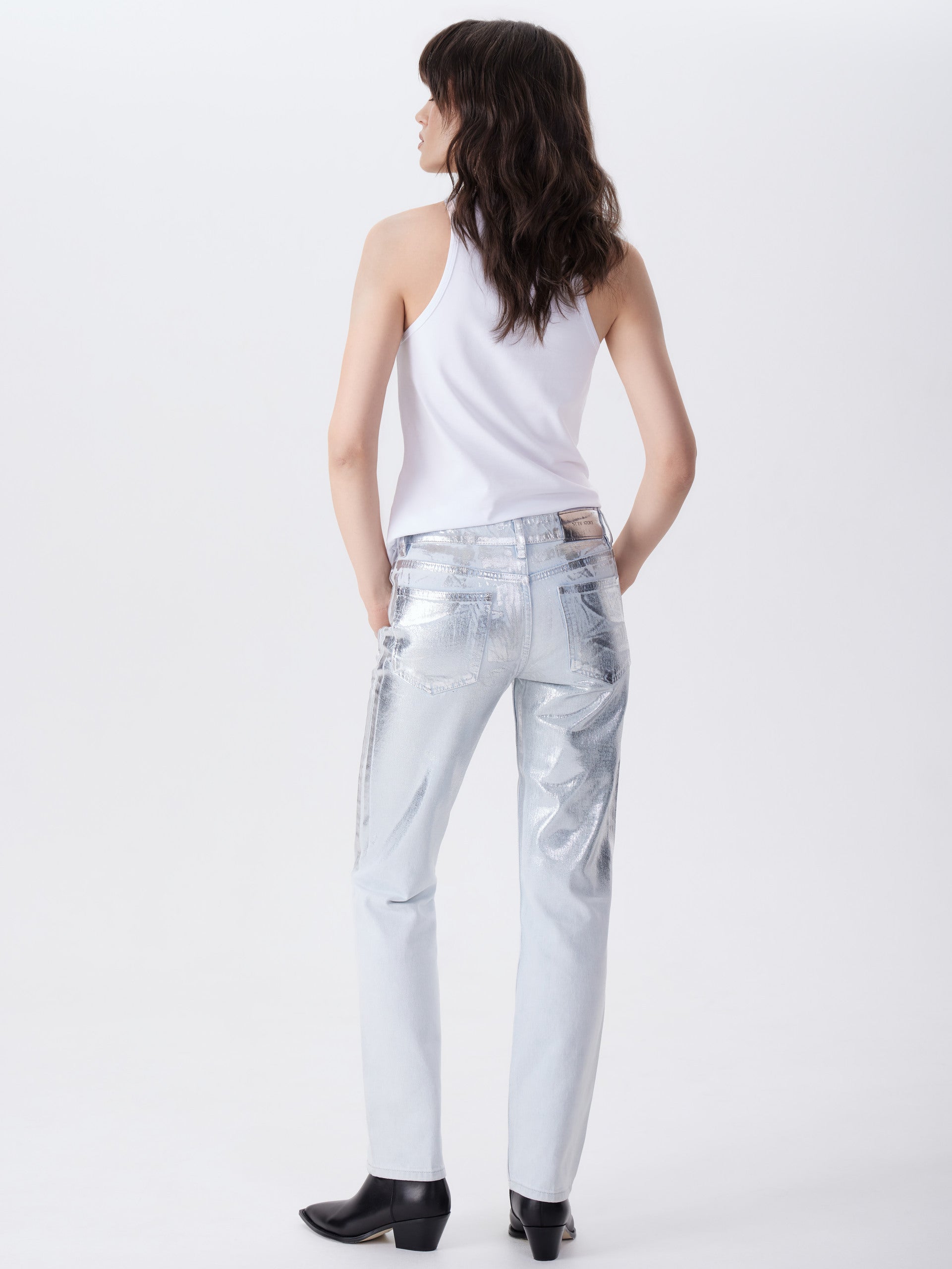 Silver Foil Straight Leg Jeans